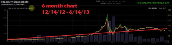 BitCoin 6-month movement June 14 2013